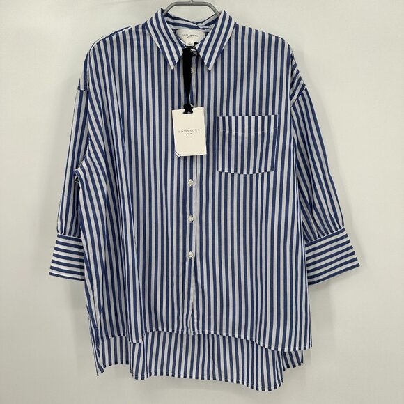 Pomander Place by Tuckernuck Blue Stripe Adair Boyfriend Button Down Shirt sz M - Picture 1 of 6